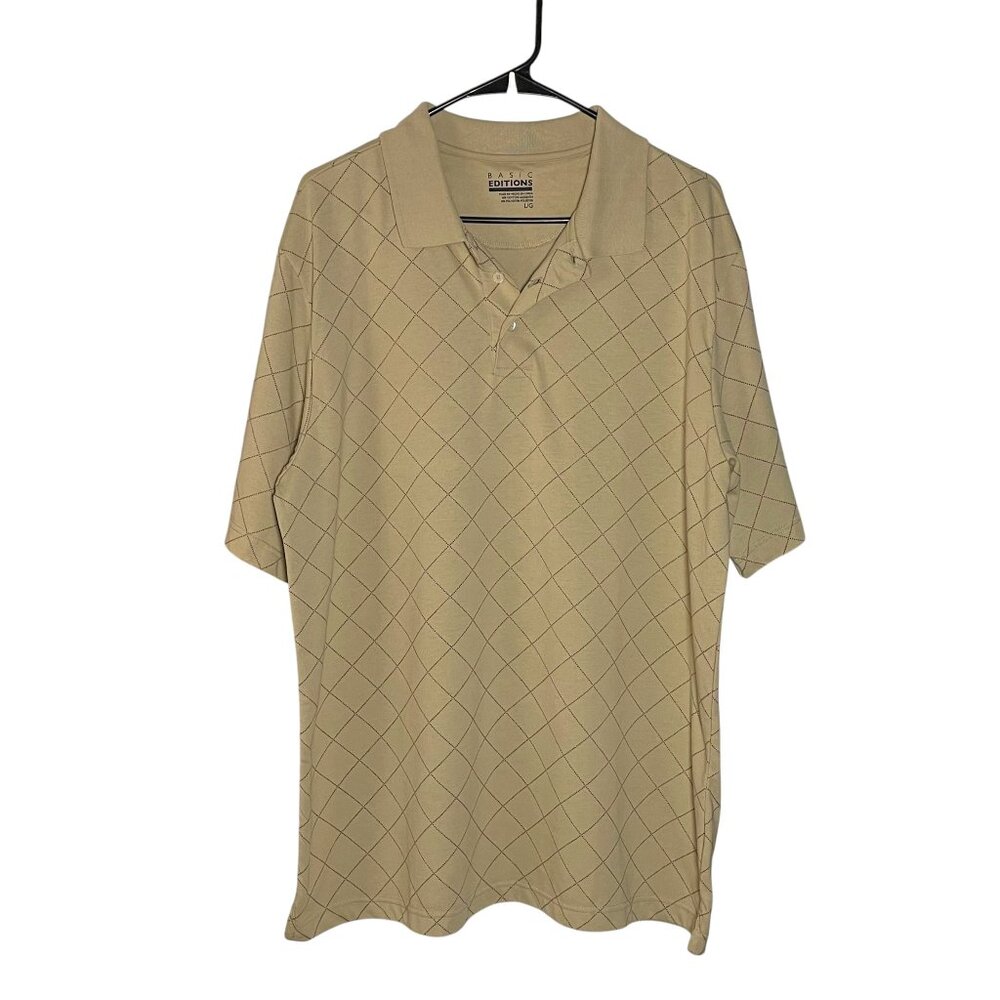 Basic Editions Windowpane Polo Tan Men’s L